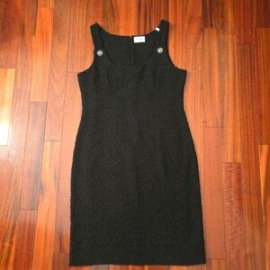 St. John Elegant Black Sleeveless Dress Sz: 12 Classic Knit Midi Zipper Back